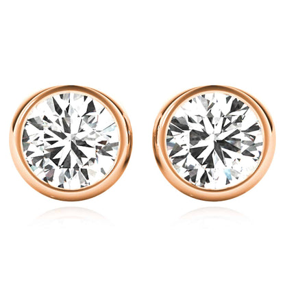 1CTW Lab-Grown Diamond 14K Real Gold Yellow White Rose Round Stud Push Back Earrings
