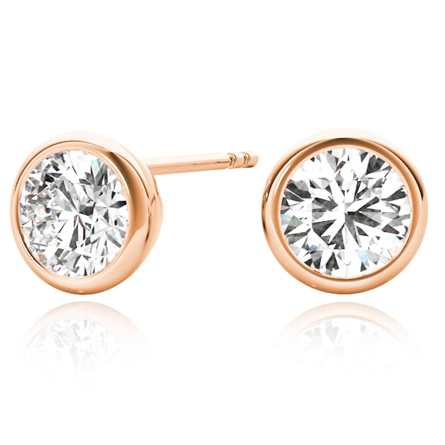 1CTW Lab-Grown Diamond 14K Real Gold Yellow White Rose Round Stud Push Back Earrings