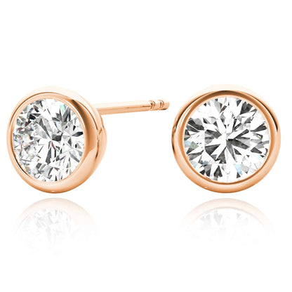 1CTW Lab-Grown Diamond 14K Real Gold Yellow White Rose Round Stud Push Back Earrings