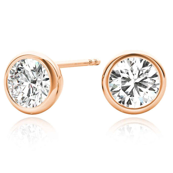 1CTW Lab - Grown Diamond 14K Yellow Gold White Rose Round Stud Push Back Earrings - WJD Exclusives