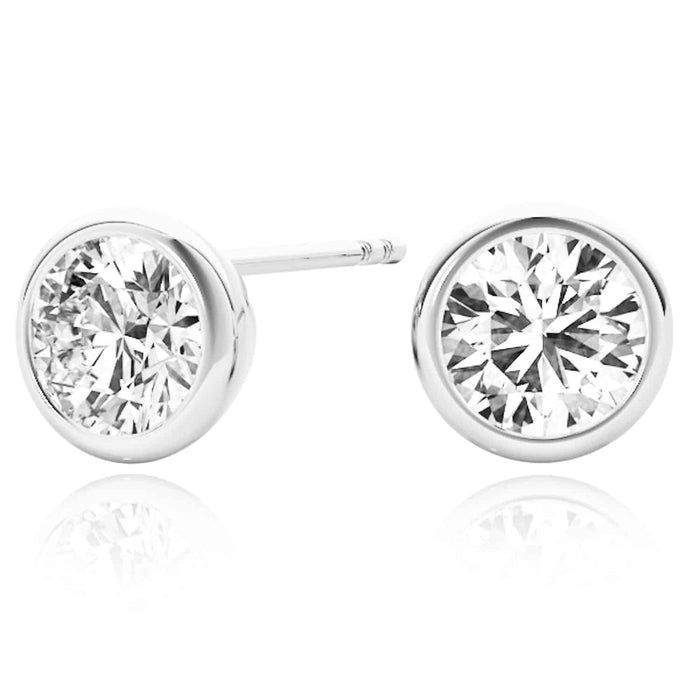 1CTW Lab - Grown Diamond 14K Yellow Gold White Rose Round Stud Push Back Earrings - WJD Exclusives