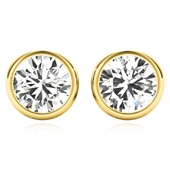 1CTW Lab - Grown Diamond 14K Yellow Gold White Rose Round Stud Push Back Earrings - WJD Exclusives