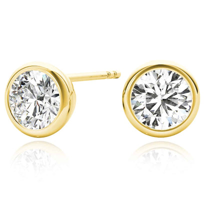 1CTW Lab-Grown Diamond 14K Real Gold Yellow White Rose Round Stud Push Back Earrings