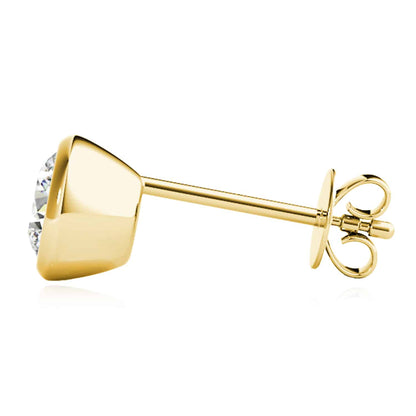 1CTW Lab-Grown Diamond 14K Real Gold Yellow White Rose Round Stud Push Back Earrings