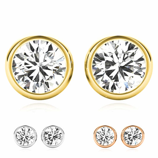 1CTW Lab-Grown Diamond 14K Real Gold Yellow White Rose Round Stud Push Back Earrings