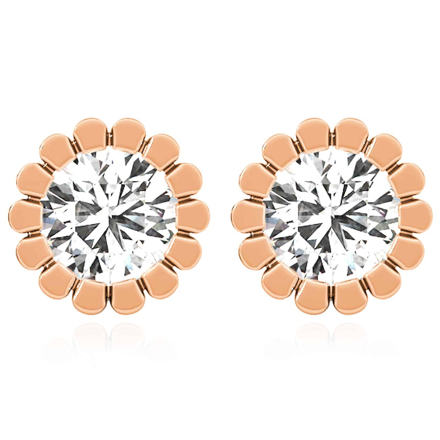 1.50CTW Lab-Grown Diamond 14K Real Gold Yellow White Rose Flower Stud Earrings