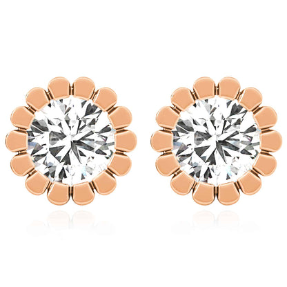 1.50CTW Lab-Grown Diamond 14K Real Gold Yellow White Rose Flower Stud Earrings