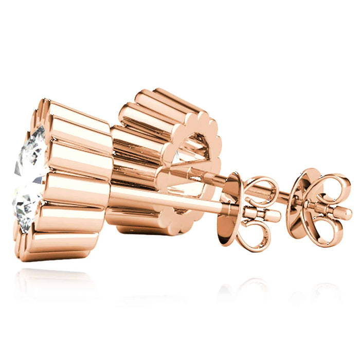 2.00CTW Lab - Grown Diamond 14K Yellow Gold White Rose Flower Stud Earrings - WJD Exclusives