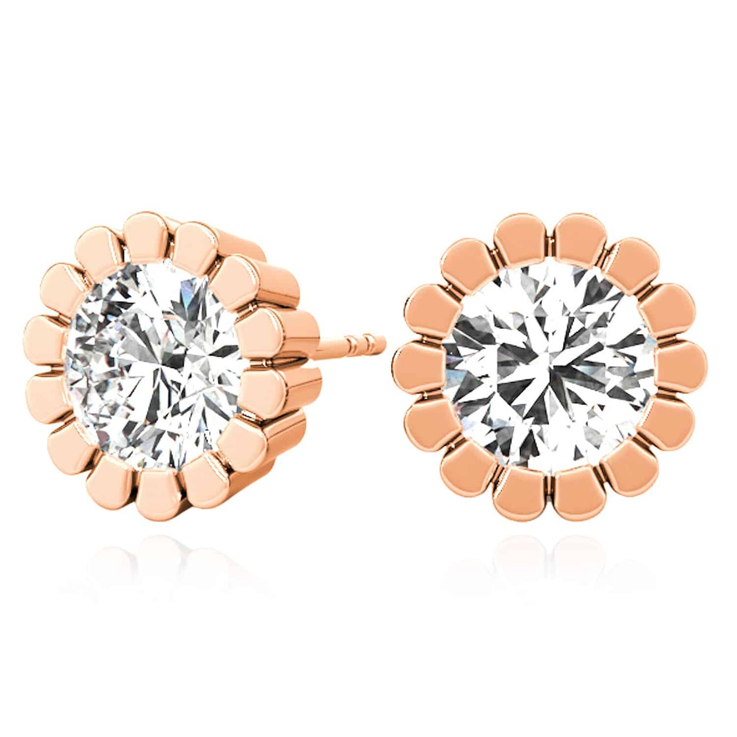 1.50CTW Lab-Grown Diamond 14K Real Gold Yellow White Rose Flower Stud Earrings