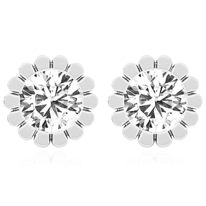 1.50CTW Lab-Grown Diamond 14K Real Gold Yellow White Rose Flower Stud Earrings