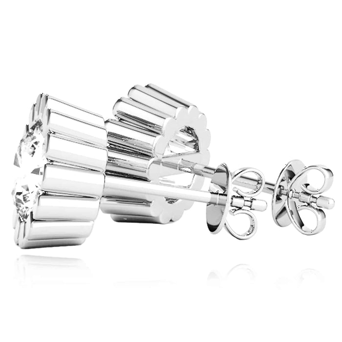 2.00CTW Lab - Grown Diamond 14K Yellow Gold White Rose Flower Stud Earrings - WJD Exclusives