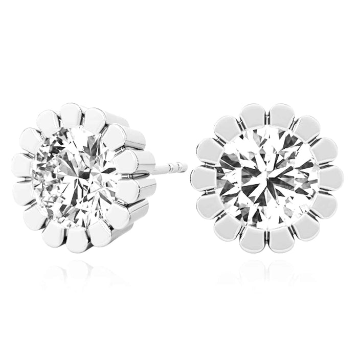 2.00CTW Lab - Grown Diamond 14K Yellow Gold White Rose Flower Stud Earrings - WJD Exclusives