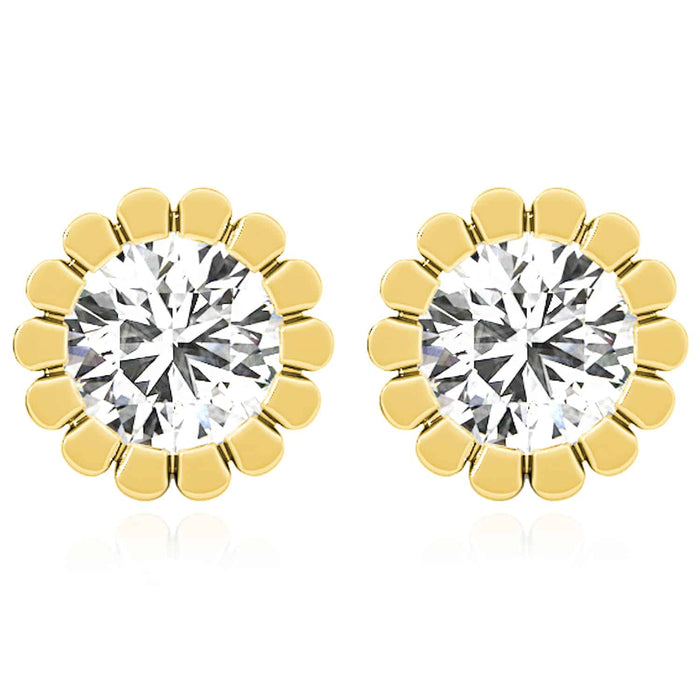 2.00CTW Lab - Grown Diamond 14K Yellow Gold White Rose Flower Stud Earrings - WJD Exclusives