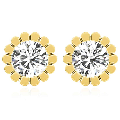 1.50CTW Lab-Grown Diamond 14K Real Gold Yellow White Rose Flower Stud Earrings