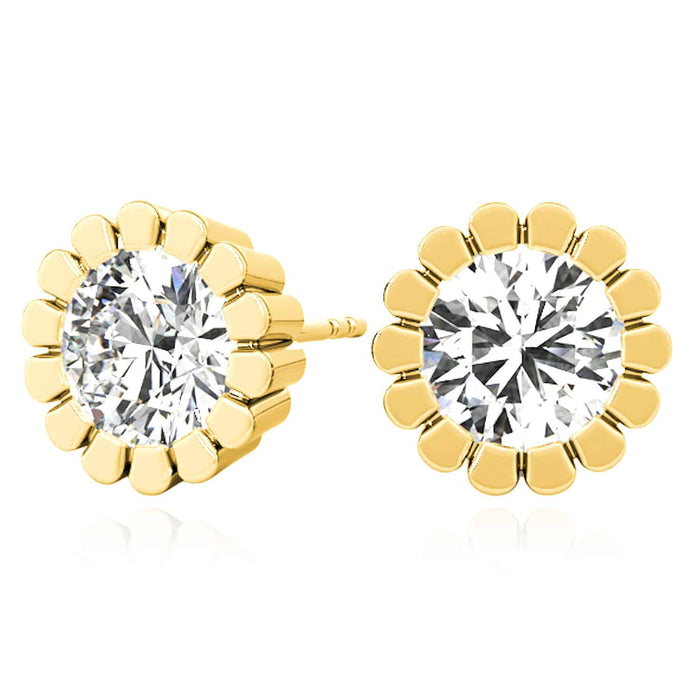 2.00CTW Lab - Grown Diamond 14K Yellow Gold White Rose Flower Stud Earrings - WJD Exclusives