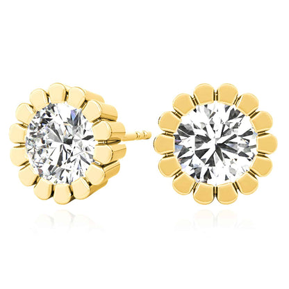 1.50CTW Lab-Grown Diamond 14K Real Gold Yellow White Rose Flower Stud Earrings
