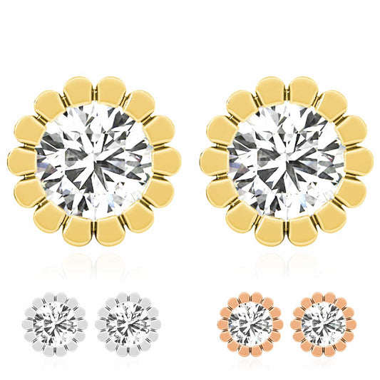 1.50CTW Lab-Grown Diamond 14K Real Gold Yellow White Rose Flower Stud Earrings