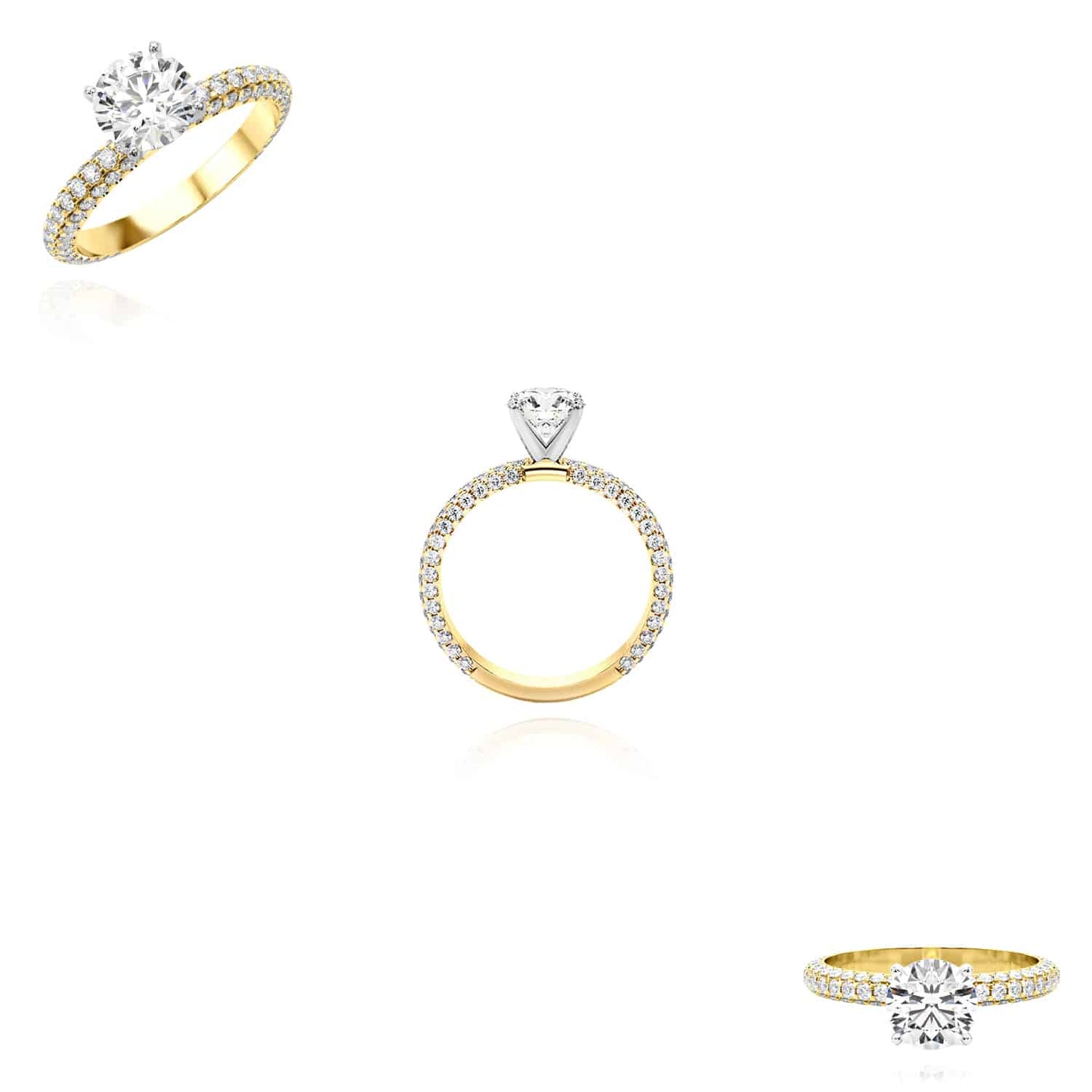 1.95CTW Lab-Grown Diamond 18K Gold Yellow 3-Row Pave Engagement Ring