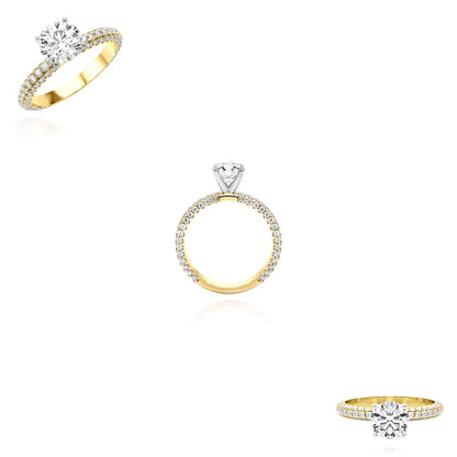 1.95CTW Lab-Grown Diamond 18K Gold Yellow 3-Row Pave Engagement Ring