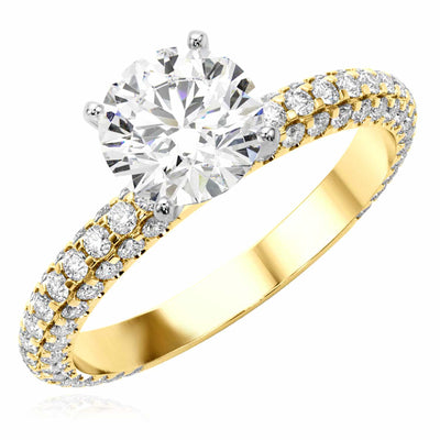 1.95CTW Lab - Grown Diamond 18K Gold Yellow 3 - Row Pave Engagement Ring - WJD Exclusives
