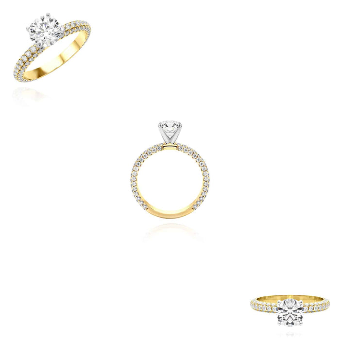 2.45CTW Lab - Grown Diamond 18K Gold Yellow 3 - Row Pave Engagement Ring - WJD Exclusives