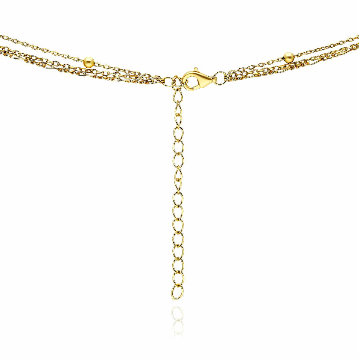 Sterling Silver Curved Bar Three Layered Chains Necklace (Solid Links) 15" - 17" Adjustable - WJD Exclusives