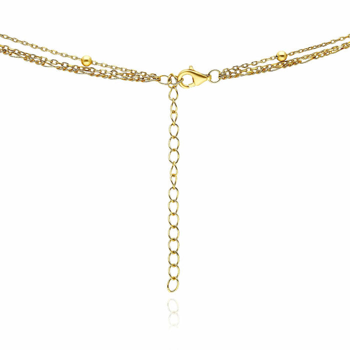 Sterling Silver Curved Bar Three Layered Chains Necklace (Solid Links) 15" - 17" Adjustable - WJD Exclusives