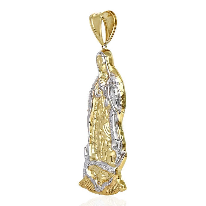 10K Yellow Gold Diamond-Cut Guadalupe Virgin Mary Pendant 4"