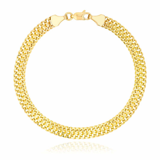 14K Real Gold Yellow 5.9mm Diamond-Cut Bismark Bracelet 7.5"