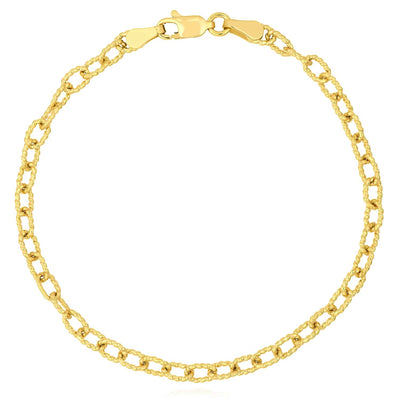 14K Yellow Gold 3.8mm Twisted Cable Bracelet (Solid Links) 7.5" - WJD Exclusives