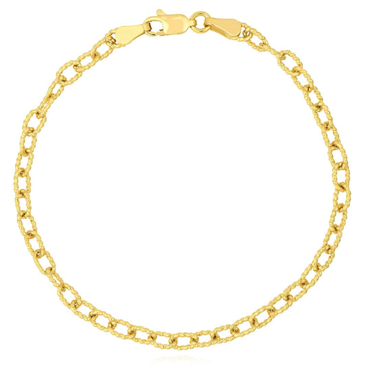 14K Real Gold Yellow 3.8mm Twisted Cable Bracelet 7.5"