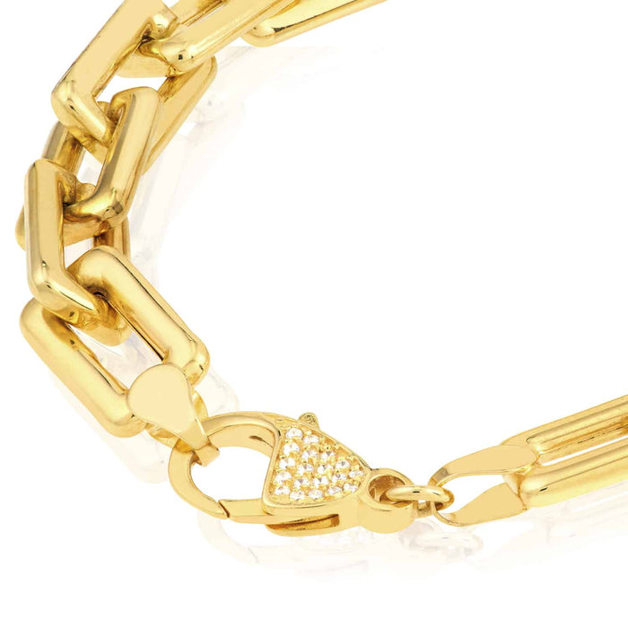 0.12CTW Natural Diamond 14K Yellow Gold 8.7mm Chunky Paperclip Bracelet (Solid Links) 7.75" - WJD Exclusives