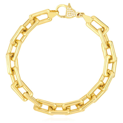 0.12CTW Natural Diamond 14K Yellow Gold 8.7mm Chunky Paperclip Bracelet (Solid Links) 7.75" - WJD Exclusives