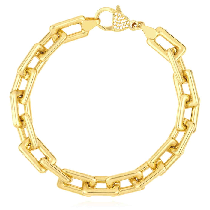 0.12CTW Natural Diamond 14K Yellow Gold 8.7mm Chunky Paperclip Bracelet (Solid Links) 7.75" - WJD Exclusives