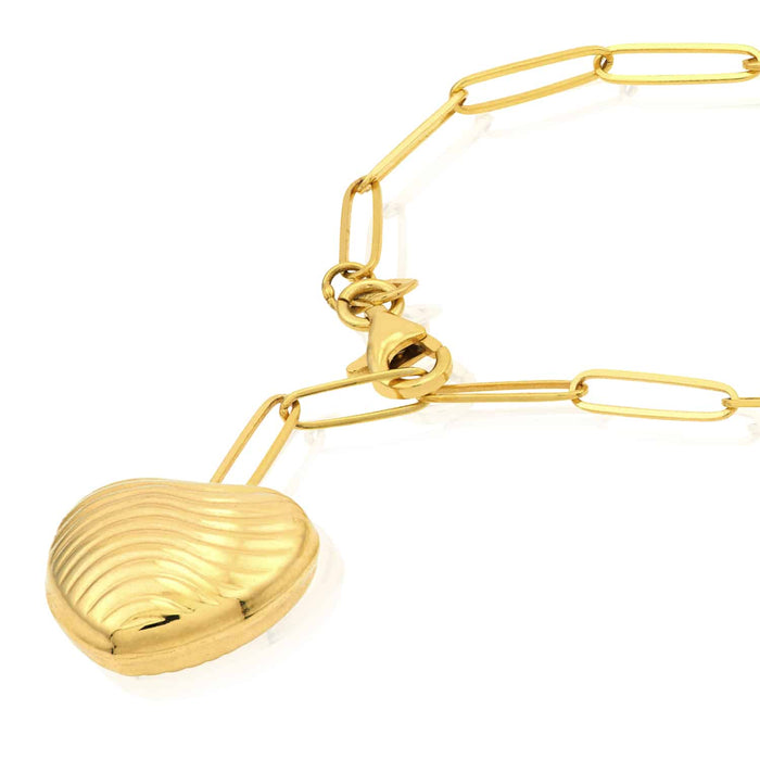 14K Yellow Gold 2.6mm Paperclip Wavy Texture Puff Heart Necklace (Solid Links) 19.5" - WJD Exclusives