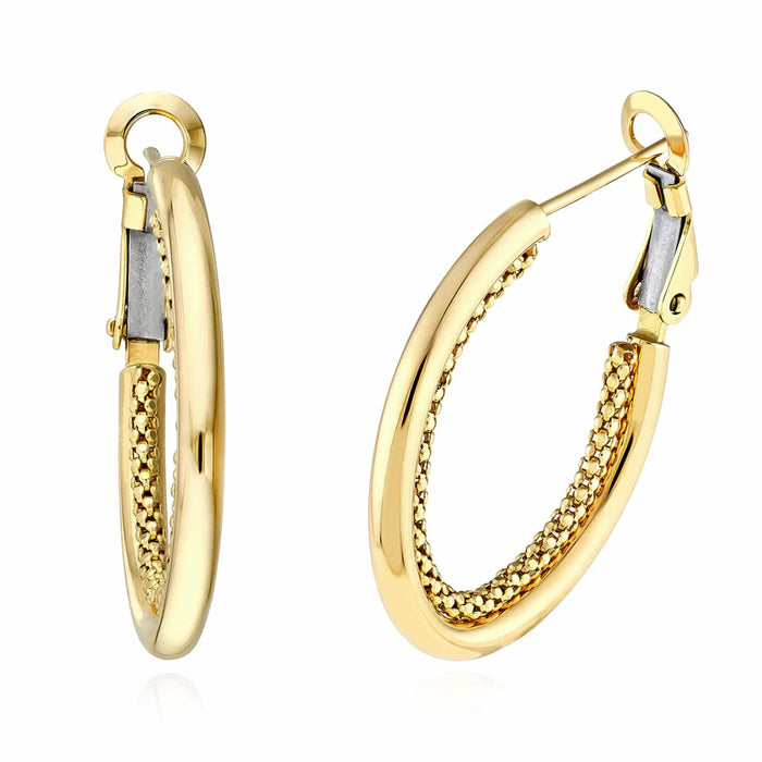 14K Gold Popcorn Double Hoop Omega Earrings 25mm - WJD Exclusives