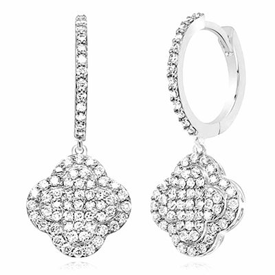 0.75CTW Natural Diamond 10K Gold Yellow White Clover Hoop Earrings 24mm - WJD Exclusives