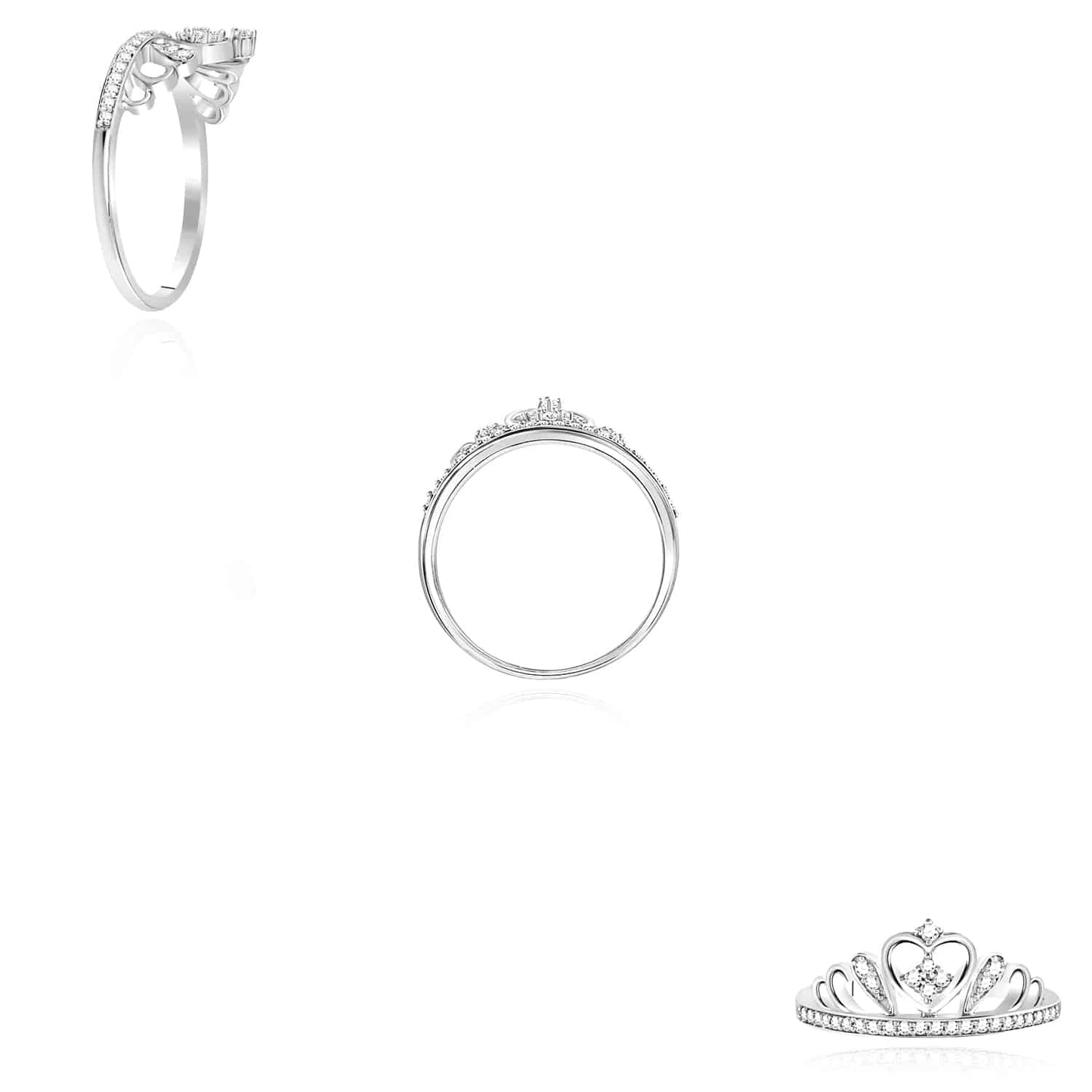 0.15CTW Natural Diamond Sterling Silver Round Crown Tiara Heart Cocktail Ring Size 7