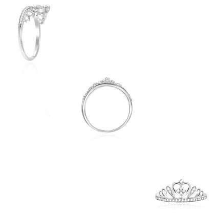 0.15CTW Natural Diamond Sterling Silver Round Crown Tiara Heart Cocktail Ring Size 7