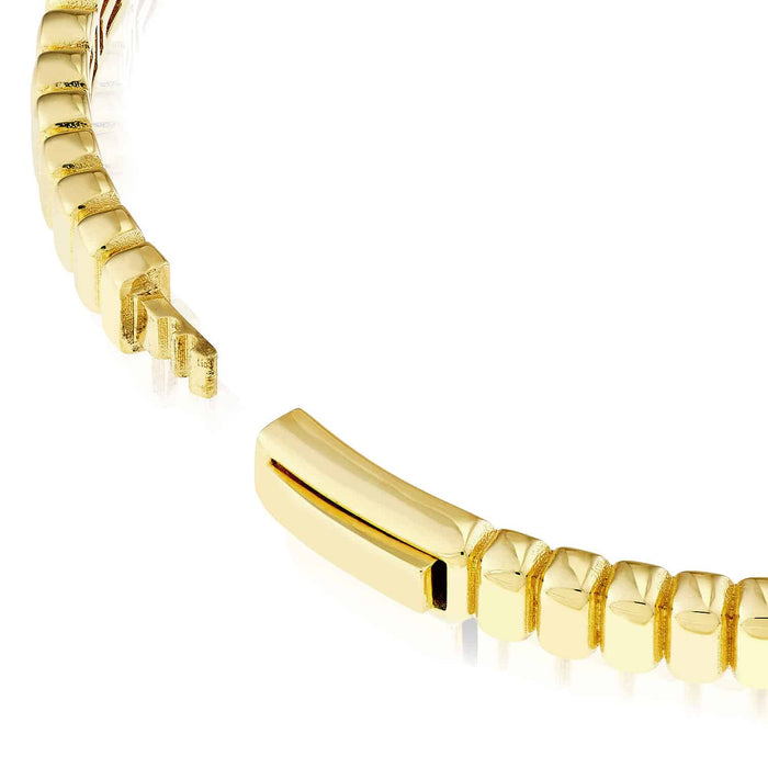 14K Yellow Gold 5mm Ribbed Hinged Bangle Bracelet (Hollow) 7" - WJD Exclusives