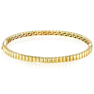14K Yellow Gold 5mm Ribbed Hinged Bangle Bracelet (Hollow) 7" - WJD Exclusives