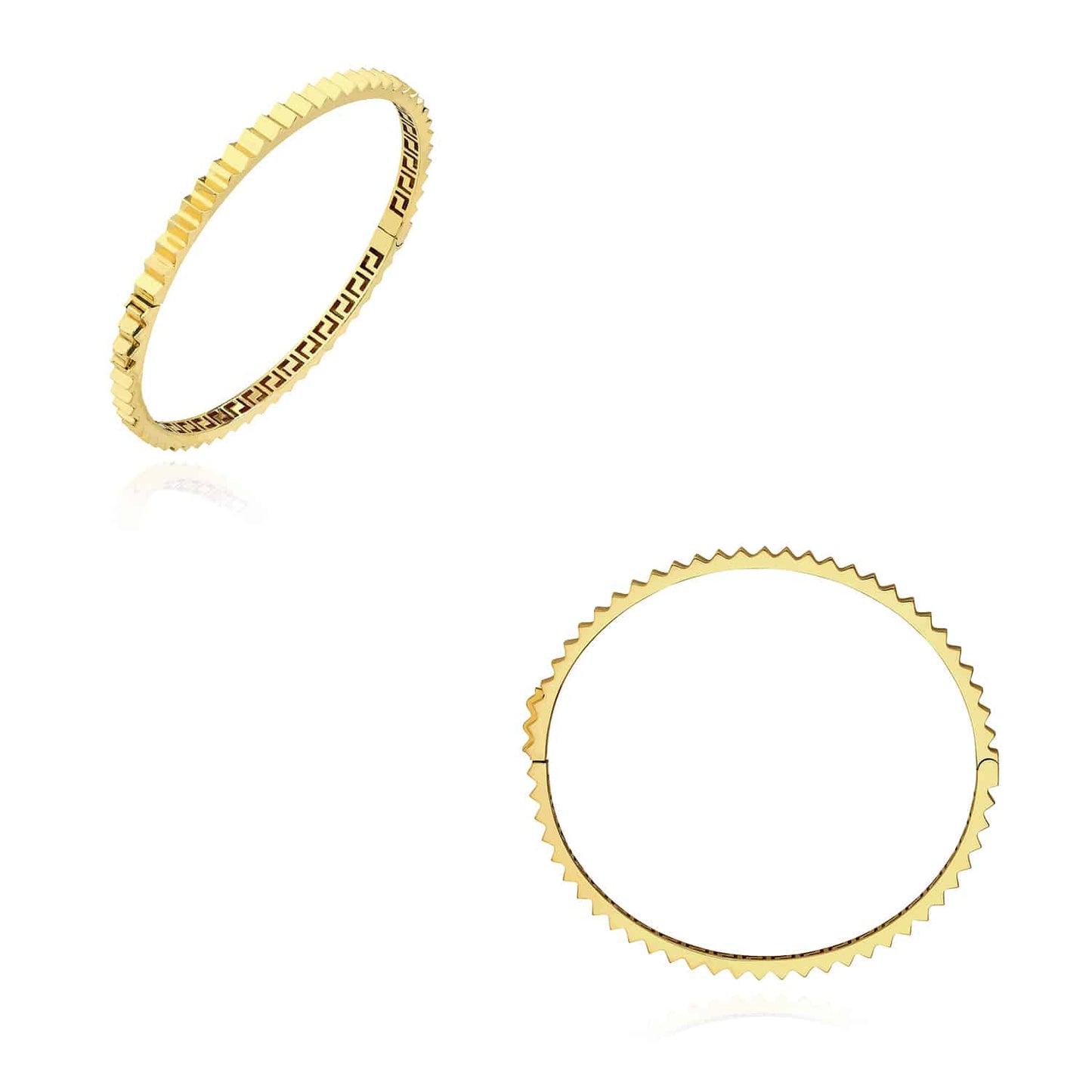 14K Real Gold Yellow 3.5mm Fluted Hinged Bangle Bracelet 7"