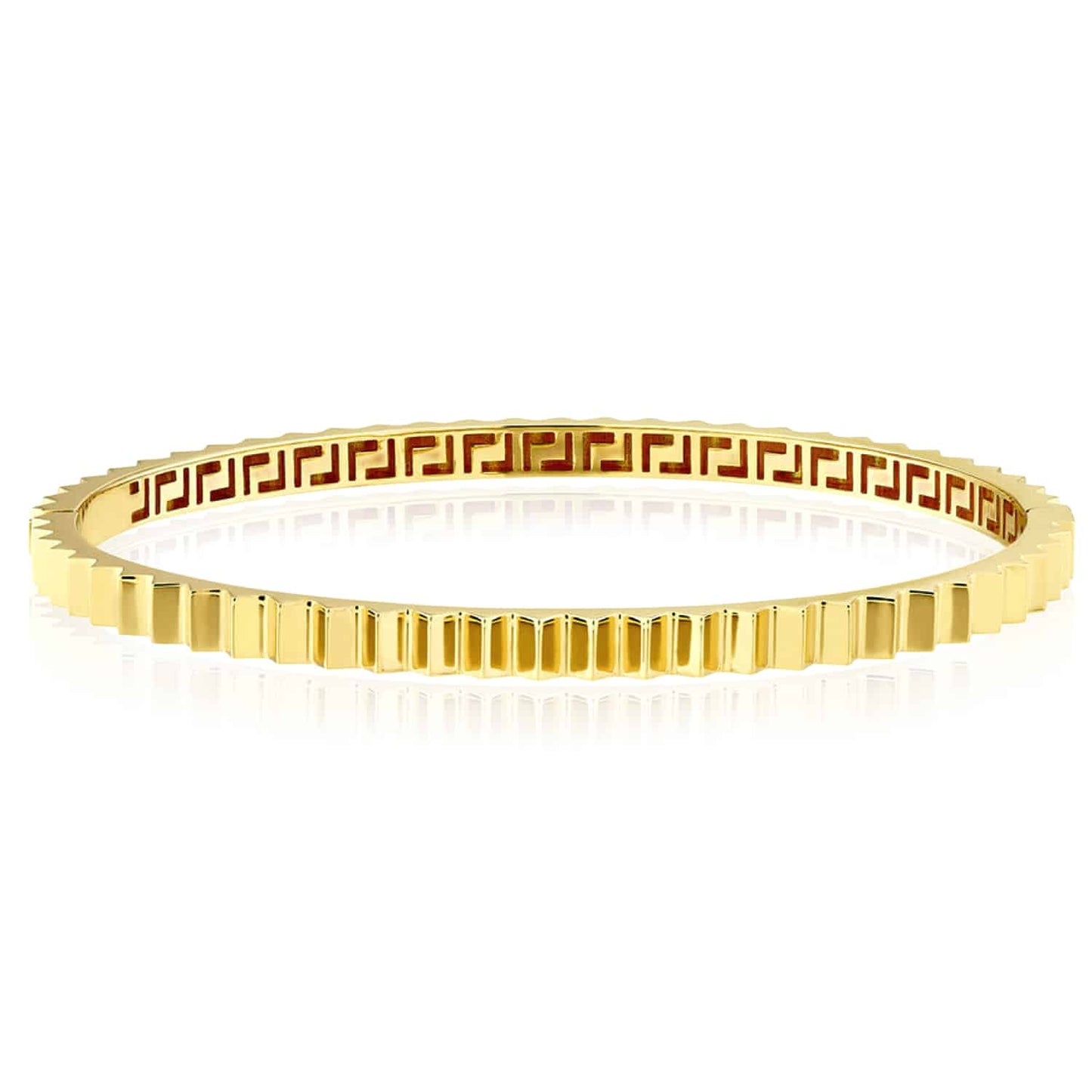 14K Real Gold Yellow 3.5mm Fluted Hinged Bangle Bracelet 7"