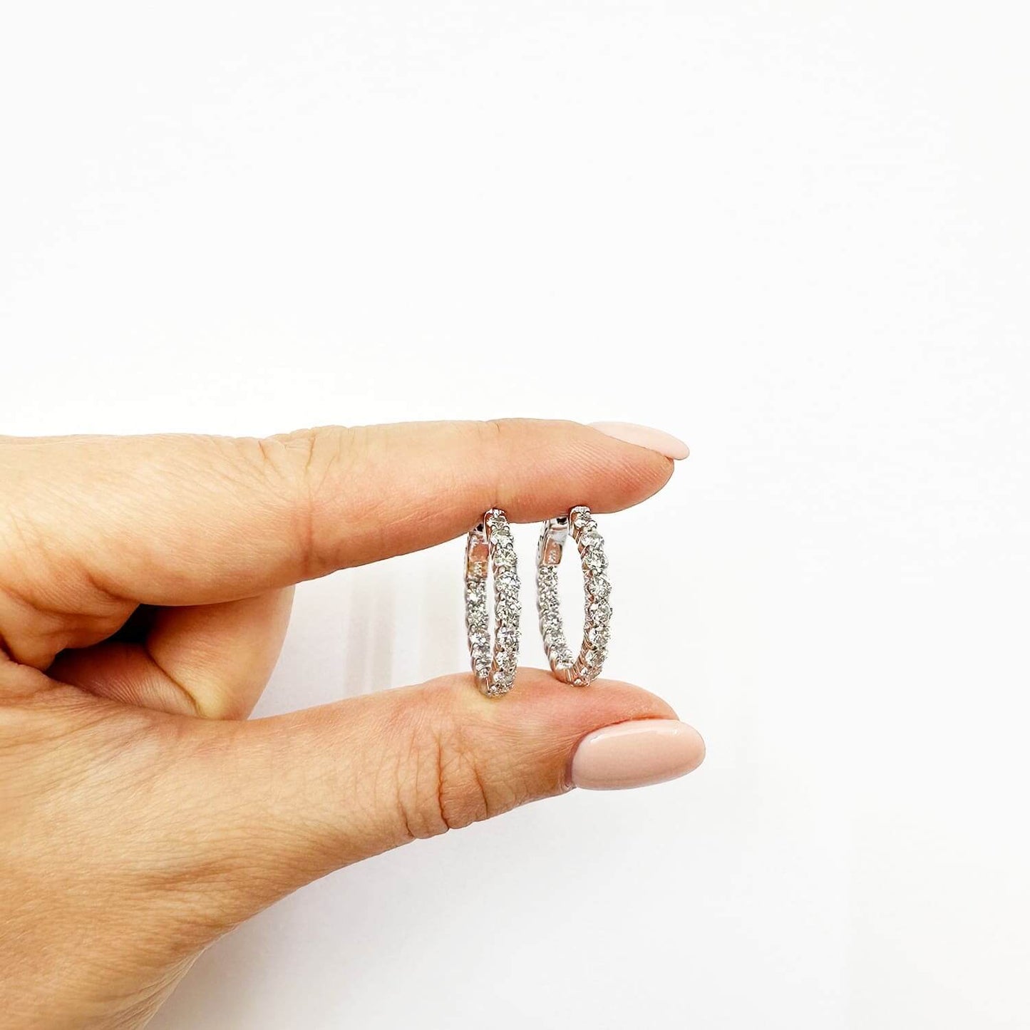 2.10CTW Lab-Grown Diamond 14K White Gold Inside Outside Round Hoop Earrings 22mm