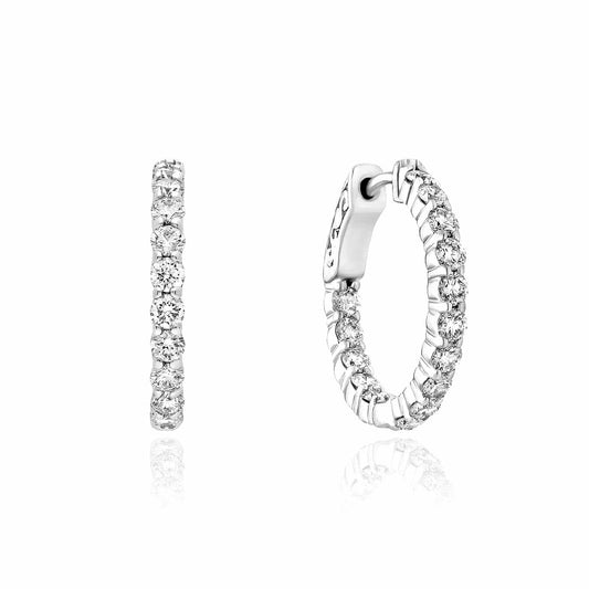 2.10CTW Lab-Grown Diamond 14K White Gold Inside Outside Round Hoop Earrings 22mm