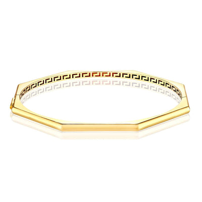 14K Yellow Gold 3mm Geometric Octagon Sliding Clasp Bangle Bracelet (Hollow) 7" - WJD Exclusives