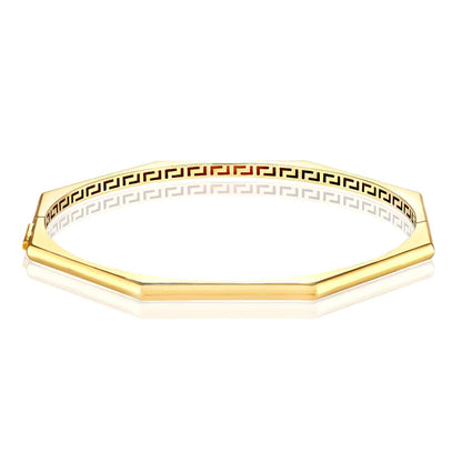 14K Real Gold Yellow 3mm Geometric Octagon Sliding Clasp Bangle Bracelet 7"