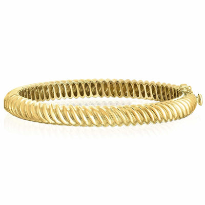 14K Yellow Gold 7mm Twisted Cable Bangle Bracelet (Solid Links) 7" - WJD Exclusives