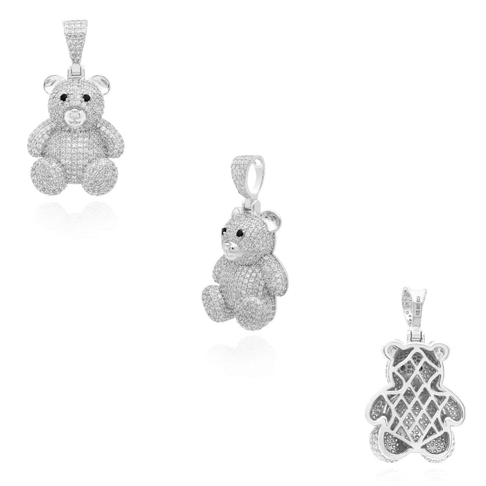 Sterling Silver 4.20CTW CZ Yellow White Pave Bear Pendant 1.6" - WJD Exclusives