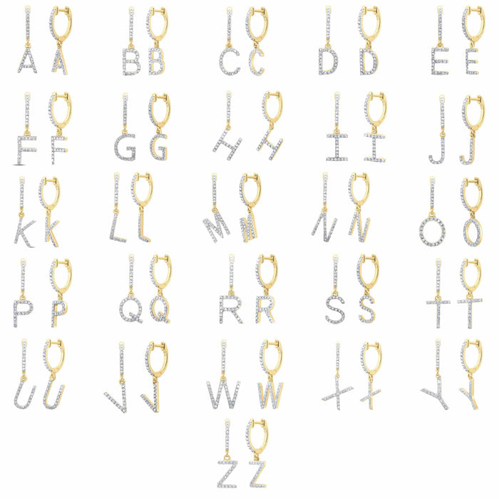 0.25CTW Natural Diamond 10K Yellow Gold Initial Letter Dangling Earrings 23mm - WJD Exclusives